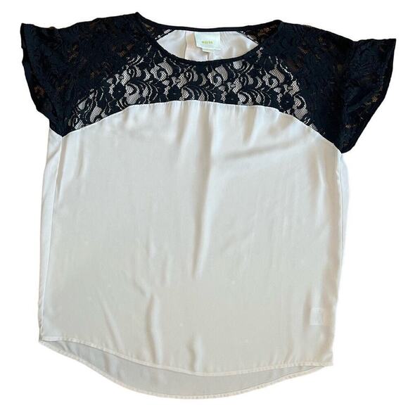 Maeve x Anthropologie Sheer Rashel Lace Blouse, Black/Tan, size Medium - Picture 1 of 11